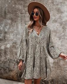 img 1 attached to 🌸 Boho Floral Casual Dresses for Women | Long Sleeves with Ruffle Detail | V Neck Tie | Elegant Flowy Shirt for Beach