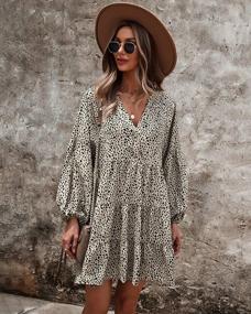 img 2 attached to 🌸 Boho Floral Casual Dresses for Women | Long Sleeves with Ruffle Detail | V Neck Tie | Elegant Flowy Shirt for Beach