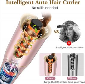 img 3 attached to Auto Hair Curler: 4 Temp, 3 Timers & LCD Display | 1" Large Rotating Barrel | Dual Voltage Auto Shut-Off Spin Iron For Styling