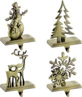 mceast 4 упаковки бронзовых держателей для рождественских носков - добавьте праздника к своей мантии и камину с рисунками снеговика, рождественской елки, снежинки и оленя! логотип