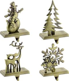 img 4 attached to MCEAST 4 упаковки бронзовых держателей для рождественских носков - добавьте праздника к своей мантии и камину с рисунками снеговика, рождественской елки, снежинки и оленя!