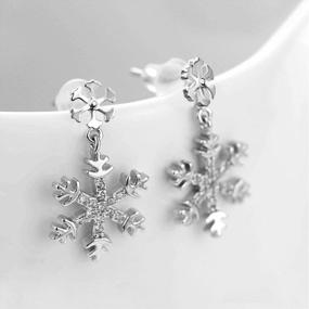 img 1 attached to Cubic Zirconia Snowflake Dangle Stud Earrings - 14K White Gold Plated Sterling Silver Christmas Gift For Women And Girls