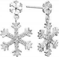 cubic zirconia snowflake dangle stud earrings - 14k white gold plated sterling silver christmas gift for women and girls logo