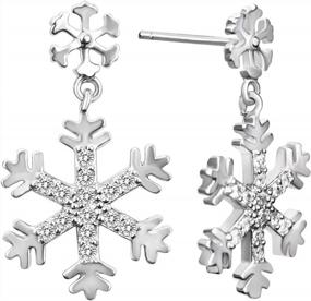 img 4 attached to Cubic Zirconia Snowflake Dangle Stud Earrings - 14K White Gold Plated Sterling Silver Christmas Gift For Women And Girls