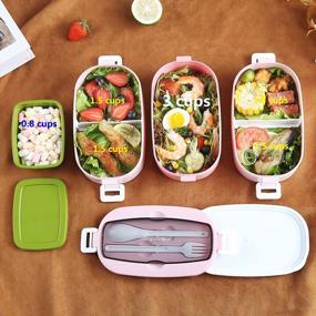 img 3 attached to Stackable Japanese-Style Bento Box Lunch Container For Adults & Teens With Sauce Container, Divider, Utensils & Pink Color - Microwave & Dishwasher Safe - ZZQ Classic
