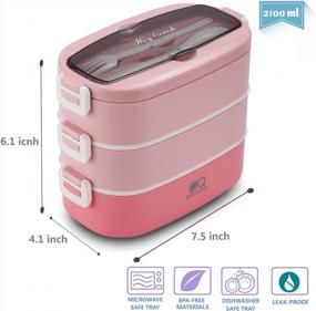 img 4 attached to Stackable Japanese-Style Bento Box Lunch Container For Adults & Teens With Sauce Container, Divider, Utensils & Pink Color - Microwave & Dishwasher Safe - ZZQ Classic