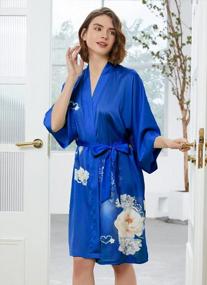 img 3 attached to Floral Kimono Robe For Women - Elegant Short Bathrobe And Nightgown By Ledamon