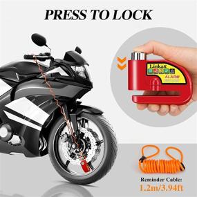 img 2 attached to 🔒 Linkax Motorcycle Alarm Disc Lock - Anti-Theft Security Wheel Lock with 110dB Alarm, Waterproof, Reminder Cable, Carry Pouch - Perfect for Motorbike, Dirt Bike, Moped, Scooter - Disc Brake Lock