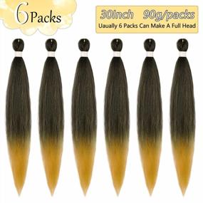 img 3 attached to Pre-Stretched Braiding Hair 30 Inch 6 Packs Long Hair For Braids ProfessionYaki Texture Ombre Braiding Hair Extensions Hot Water Setting Soft Synthetic Crochet Hair