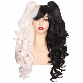 img 4 attached to Get The Perfect Look With ColorGround'S Long Curly Wig In Half Black Half White With 2 Ponytails - Ideal For Cosplay!