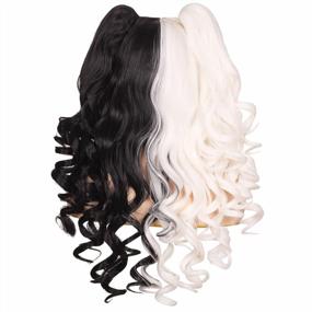 img 2 attached to Get The Perfect Look With ColorGround'S Long Curly Wig In Half Black Half White With 2 Ponytails - Ideal For Cosplay!
