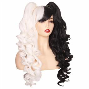img 1 attached to Get The Perfect Look With ColorGround'S Long Curly Wig In Half Black Half White With 2 Ponytails - Ideal For Cosplay!