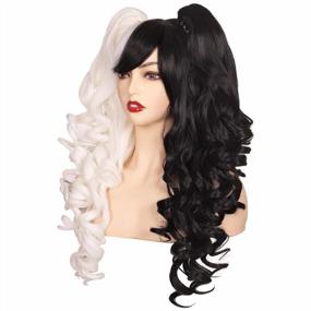 img 3 attached to Get The Perfect Look With ColorGround'S Long Curly Wig In Half Black Half White With 2 Ponytails - Ideal For Cosplay!