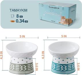 img 3 attached to Elevated Ceramic Cat Bowls Set For Stress-Free Feeding, Tilted Raised Food And Water Bowl For Cats And Puppies, Porcelain Dish For Pet, Cyan & Grey, Pack Of 2 - TAMAYKIM
