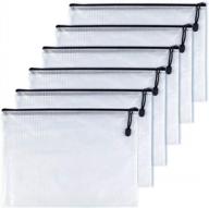 6 pcs oaimyy a4 (9"x13") mesh zipper pouch document folder bag plastic zip file folder for school office supplies, travel organizing storage - black logo