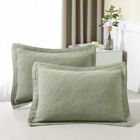 img 4 attached to Floral-Printed Sage Green Quilted Cotton Pillow Sham: Standard Size Pillow Cover, 20 X 26 Inches - By WINLIFE