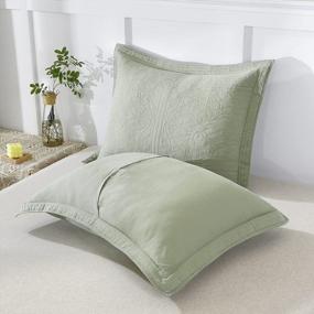 img 1 attached to Floral-Printed Sage Green Quilted Cotton Pillow Sham: Standard Size Pillow Cover, 20 X 26 Inches - By WINLIFE