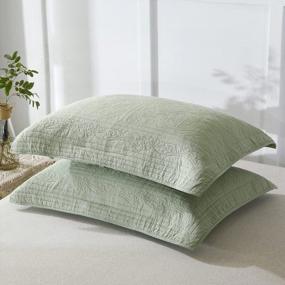 img 3 attached to Floral-Printed Sage Green Quilted Cotton Pillow Sham: Standard Size Pillow Cover, 20 X 26 Inches - By WINLIFE