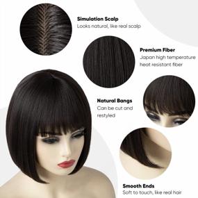 img 1 attached to 8 Inch Brown Black Straight Bob Wig With Bangs - Synthetic Hair Fashion Wig For Women, Ideal For Cosplay, Daily Party And More - SARLA