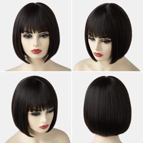 img 2 attached to 8 Inch Brown Black Straight Bob Wig With Bangs - Synthetic Hair Fashion Wig For Women, Ideal For Cosplay, Daily Party And More - SARLA
