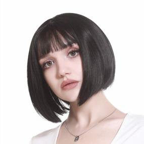 img 4 attached to 8 Inch Brown Black Straight Bob Wig With Bangs - Synthetic Hair Fashion Wig For Women, Ideal For Cosplay, Daily Party And More - SARLA