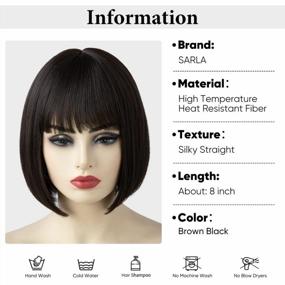 img 3 attached to 8 Inch Brown Black Straight Bob Wig With Bangs - Synthetic Hair Fashion Wig For Women, Ideal For Cosplay, Daily Party And More - SARLA