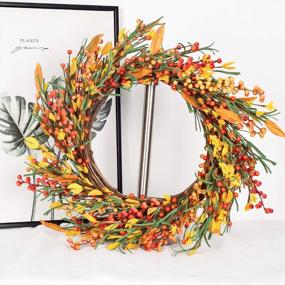 img 2 attached to Fall Harvest Wreath With Red And Yellow Berries - 18 Inch Autumn Decoration For Front Door, Wall, Window, Or Fireplace - Perfect For Thanksgiving Decorating - Lvydec Artificial Berry Wreath