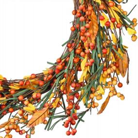 img 1 attached to Fall Harvest Wreath With Red And Yellow Berries - 18 Inch Autumn Decoration For Front Door, Wall, Window, Or Fireplace - Perfect For Thanksgiving Decorating - Lvydec Artificial Berry Wreath