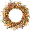 fall harvest wreath with red and yellow berries - 18 inch autumn decoration for front door, wall, window, or fireplace - perfect for thanksgiving decorating - lvydec artificial berry wreath logo