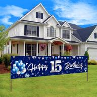 blue silver 15th birthday yard banner decorations for boys, happy 15 year old birthday party supplies sign backdrop outdoor indoor logo