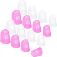 wisdompro 16 pcs finger tips, 4 sizes silicone thimble fingertip grips finger protectors pads cover for paper sorting, page turning, hand sewing, money counting, guitar playing - pink, translucent logo
