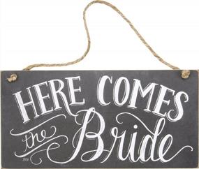 img 3 attached to Charming Chalk Art Wedding Sign: "Here Comes The Bride" By Primitives By Kathy (12X6 Inches)