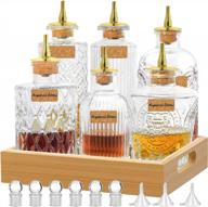 6 glass bitters bottles with display tray - perfect for bartender, home bar & cocktail making! logo