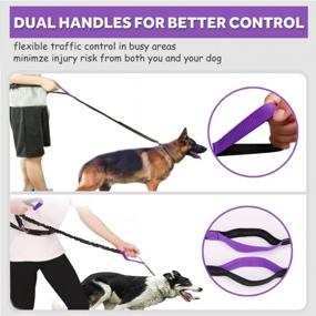 img 2 attached to Hands Free Dog Leash For Running Walking Training Hiking, Dual-Handle Reflective Bungee, Poop Bag Dispenser Pouch, Adjustable Waist Belt, Shock Absorbing, Ideal For Medium To Large Dogs (Black/Purple)