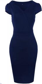 img 4 attached to Navy Cap Sleeve Bodycon Midi Dress For Women - Classic Slim Fit Wear To Work