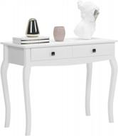 white vintage vanity desk with curved legs and 2 drawers for home office, writing and makeup - multi-functional console table for bedroom and entryway logo
