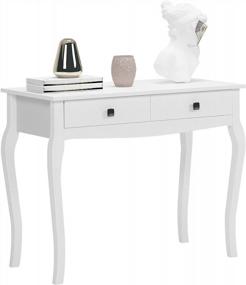 img 4 attached to White Vintage Vanity Desk With Curved Legs And 2 Drawers For Home Office, Writing And Makeup - Multi-Functional Console Table For Bedroom And Entryway