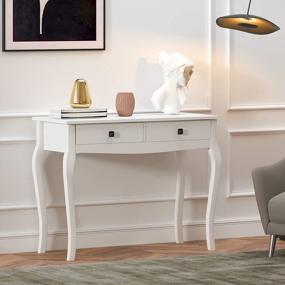 img 1 attached to White Vintage Vanity Desk With Curved Legs And 2 Drawers For Home Office, Writing And Makeup - Multi-Functional Console Table For Bedroom And Entryway