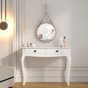 img 3 attached to White Vintage Vanity Desk With Curved Legs And 2 Drawers For Home Office, Writing And Makeup - Multi-Functional Console Table For Bedroom And Entryway