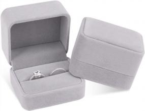 img 4 attached to 2-Pack Gray Velvet Double Ring Box Earring Jewelry Case Gift Boxes - 2.7X2.7X1.6Inch | ISuperb