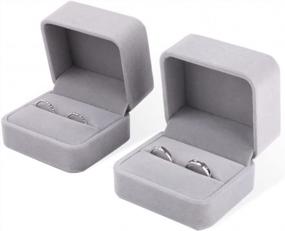 img 3 attached to 2-Pack Gray Velvet Double Ring Box Earring Jewelry Case Gift Boxes - 2.7X2.7X1.6Inch | ISuperb
