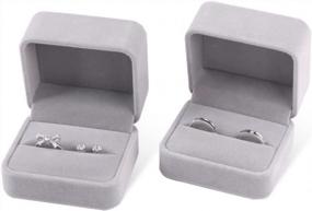 img 2 attached to 2-Pack Gray Velvet Double Ring Box Earring Jewelry Case Gift Boxes - 2.7X2.7X1.6Inch | ISuperb