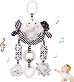img 4 attached to Elephant Clip-On Hanging Baby Stroller Toy For Infant Newborn Boys Girls 0-12 Months With Wind Chime BB Squeaker