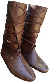 img 4 attached to Men'S Faux Leather Mid-Calf Lace-Up Boots For Renaissance, Medieval, Cosplay, Halloween, Pirate, Viking, And Vintage Stage Themes