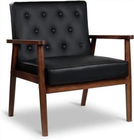 img 4 attached to Кресло для акцентирования с деревянными подлокотниками JIASTING середины века с покрытой пуговичной обивкой на спинке и ретро-современным дизайном