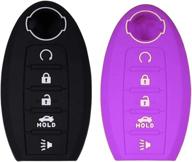 🔑 set of 2 exuntech silicone key fob skin cover cases - 5 buttons smart keyless jacket remote protectors for nissan armada rogue maxima altima sedan pathfinder kr5s180144014 (2019 2018 2017) - black purple logo