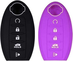 img 4 attached to 🔑 Set of 2 EXUNTECH Silicone Key Fob Skin Cover Cases - 5 Buttons Smart Keyless Jacket Remote Protectors for Nissan Armada Rogue Maxima Altima Sedan Pathfinder KR5S180144014 (2019 2018 2017) - Black Purple