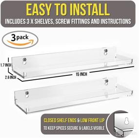 img 3 attached to 🌶️ Clear Acrylic Spice Rack Organizer Wall Mount [3 Pack] with Strong & Secure Shelf Design - Easy to Install, 15” Customizable Spice Shelves by Pretty Display