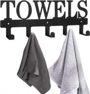 5 hook towel rack in rustproof & waterproof black metal wall mount for bathroom, bedroom, kitchen, pool and beach towels, robes, clothing, keys and coats - mincord towel holder logo