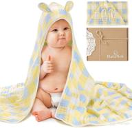 🐼 bamboo muslin baby towel hooded - soft and comfortable 6 layer large bath towel (yellow blue plaid) - ideal for boys and girls, 55 x 28 inches logo